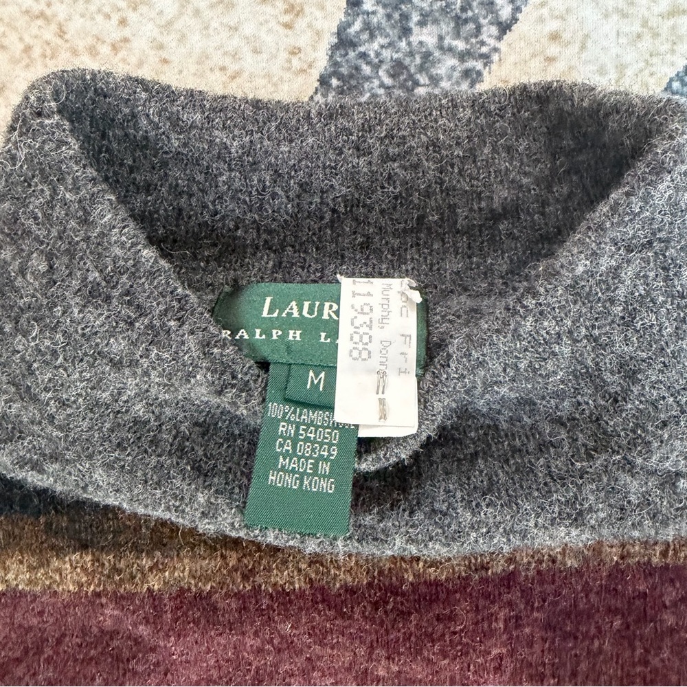 Lauren Ralph Lauren Lambs Wool Sweater Blanket Stripe Pullover M MockNeck EUC - Picture 3 of 5